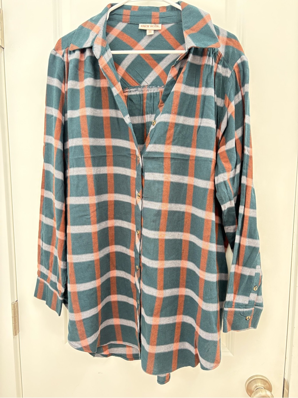 Knox Rose Teal, Orange & White Plaid Button-Up Shirt